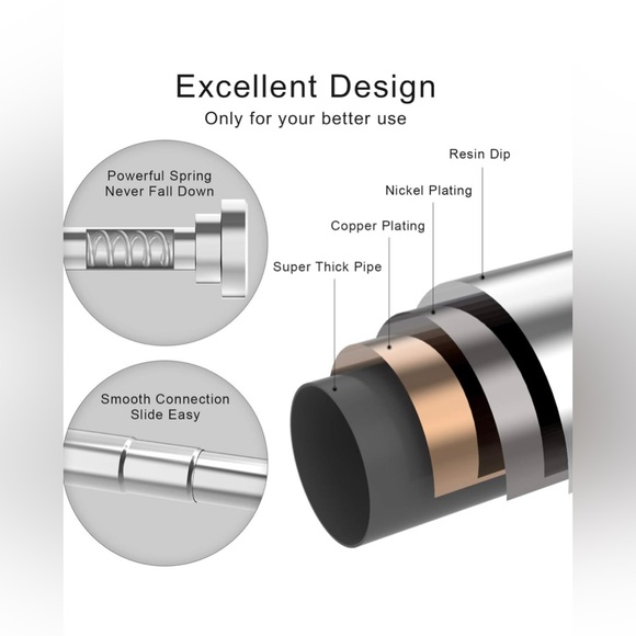New! Tension Shower Curtain Rod - Never Rust Non-Slip Adjustable Closet Rod, Chr - Picture 5 of 14